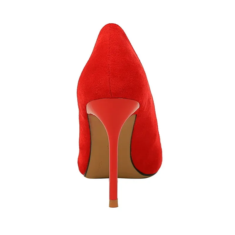 Zapatos de tacón alto de 9cm para mujer, zapatos rojos de talla grande, escarpines de gamuza para pelar, tacones de novia para boda, Scarpins, zapatos de graduación verdes y azules 220616