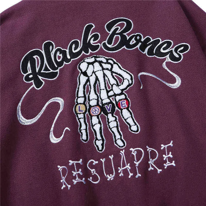 Giacca da baseball gotica Cappotto Uomo Retro Scheletro Lettera Ricamo Pelle punk Streetwear Hip Hop Punk Giacca oversize Harajuku T220728