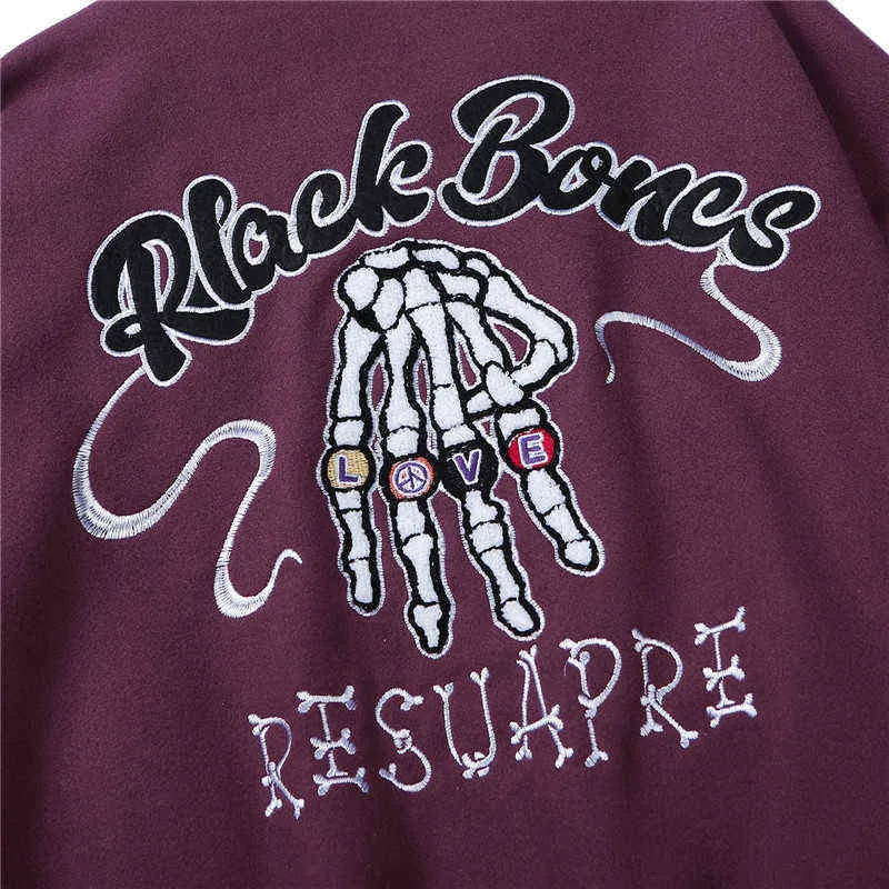 Gotycki płaszcz z kurtki baseballowej Mężczyźni szkielet retro szkielet haft haft punkowy skóra streetwear hip -hop punkowy ponadwymiarowa kurtka harajuku T220728