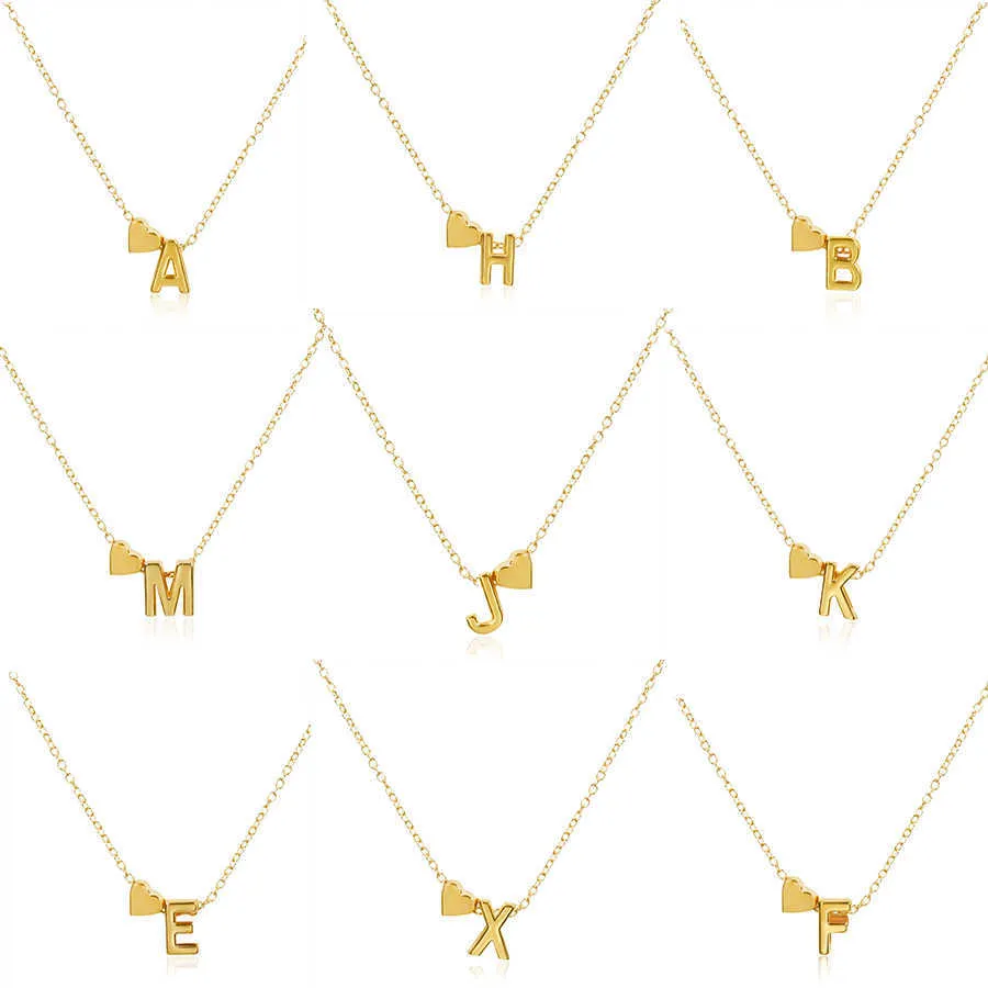 Color Letter Heart Initial Choker Gold Necklace For Women Fashion 26 Alphabet Pendant Girls Clavicle Chain Jewelry Lover Gifts