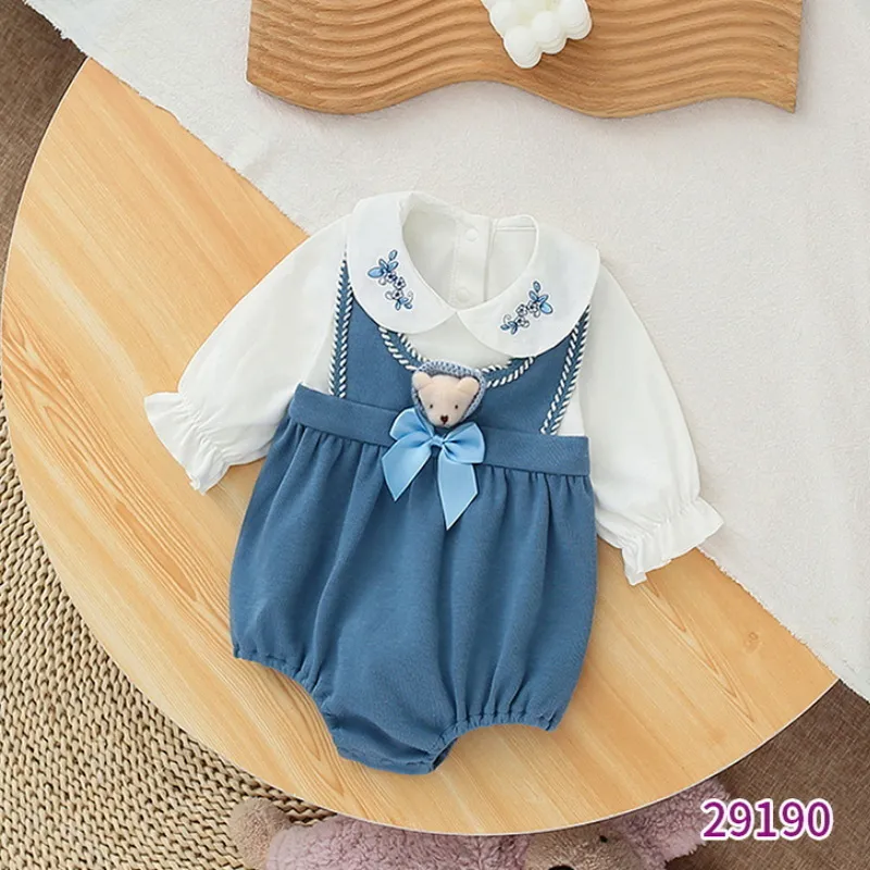 Spring Family Matching Sister Clothes Long Sleeves White Blue Patchwork BodysuitPrincess Baby Dress Outfits E9190 220531