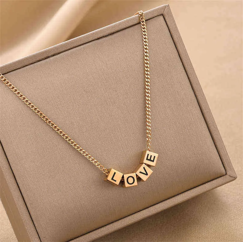 Alphabet Designer New Titanium Steel Necklace Women's High Sense of Fashion Temperament Love Dice Collarbone Chain Jewelry