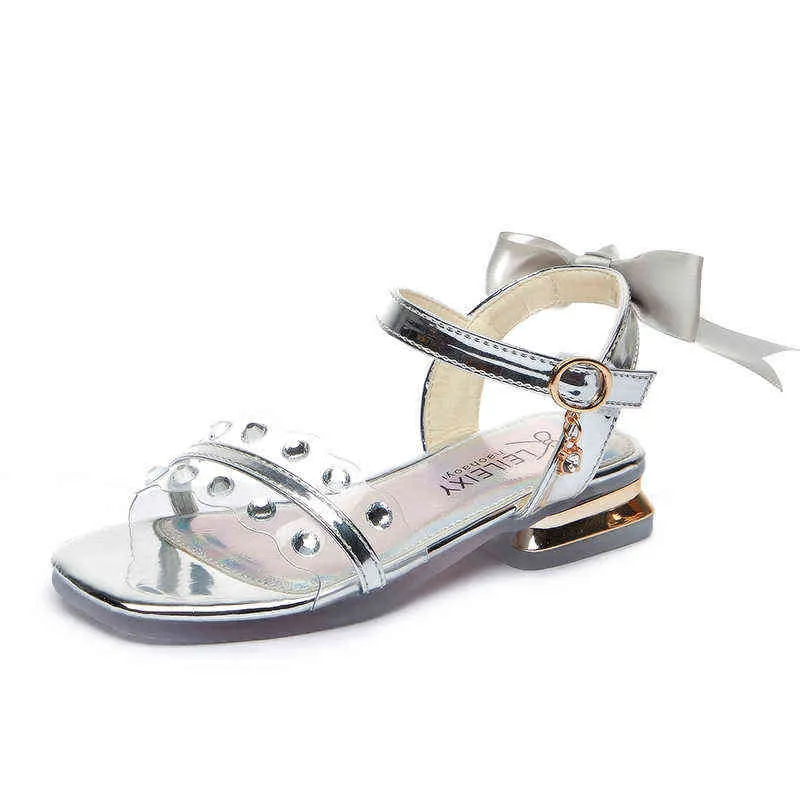 Sandali da spiaggia trasparenti bambini di 3-12 anni ragazze 2021 Nuove scarpe estive bambini Principessa Sandali eleganti con zeppa con fiocco G220523