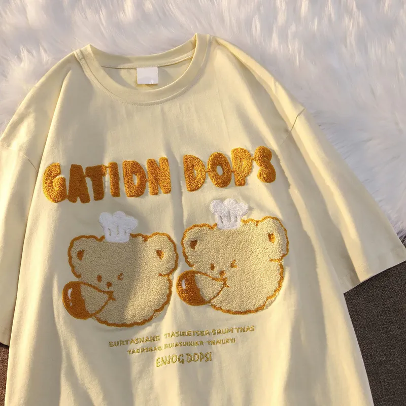 Cute cotton bear tshirt streetwear summer oversized t shirt women harajuku short sleeve tops tee shirt hip hop tie dyed funny ts 220615