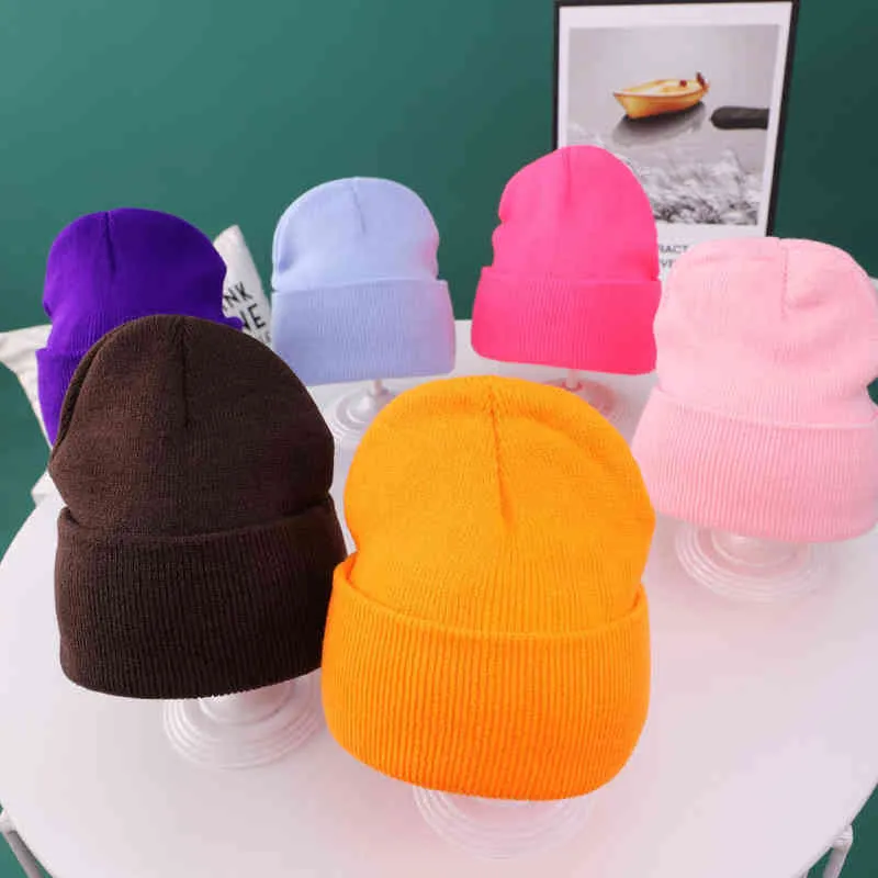 Bambini Tinta unita Cappelli lavorati a maglia Cappello Inverno Caldo Cappelli da sci Neonati Bambini Cappelli multicolore Skullies Cappellino elastico morbido Sport Bonnet J220722