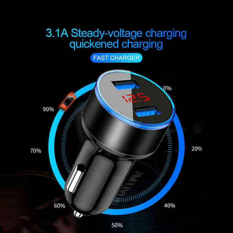 3.1A Dual USB Car Charger 2 Ports LCD Display Cigarette Socket Lighter Car Charger Adapters for iphone samsung xiaomi huawei etc W220328