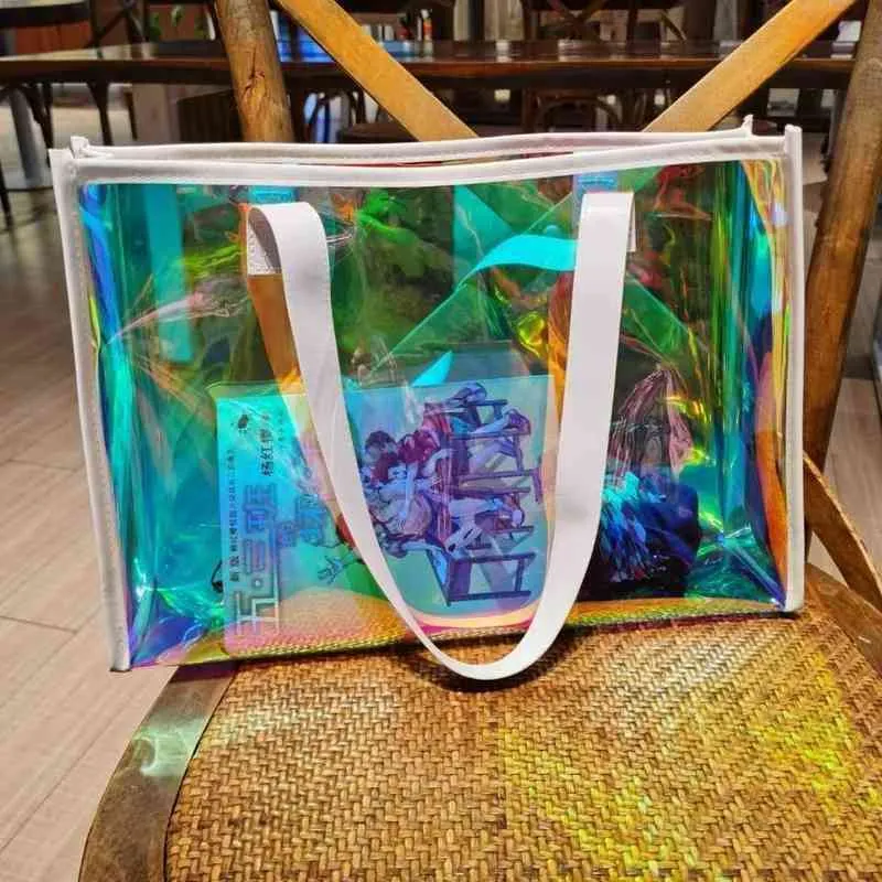 Mignon Holo Transparent Sac pour femmes Laser Clear Handbag Handing Holographic PVC Candy plage épaule imperméable Jelly Femme Bolso 220427271C