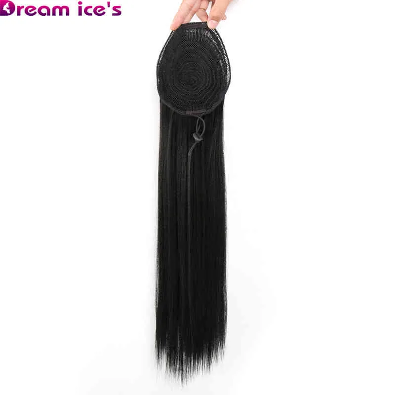 Yaki dritto sintetico coulisse coda di cavallo clip di estensione dei capelli coda di cavallo posticci con fascia elastica 20 pollici Dream Ice's204e