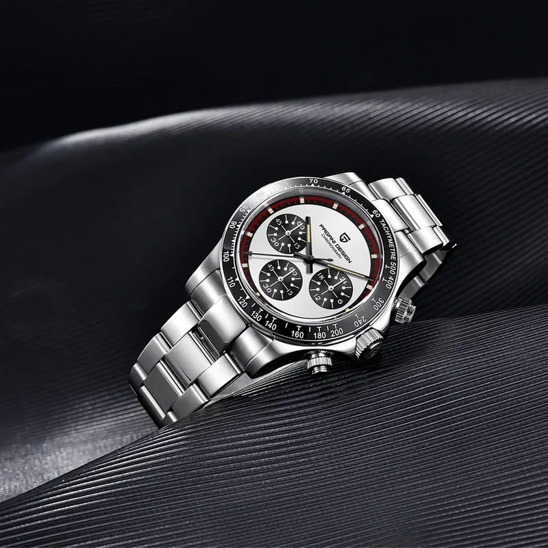 Paganiデザインの男性クォーツ腕時計ファッションセラミックベゼルクロノグラフストップウォッチ防水100メートルのステンレス腕時計220407