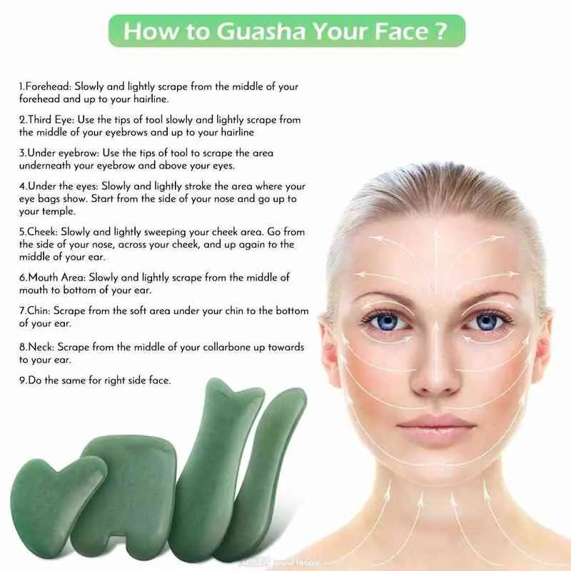 Green Gua Sha Massage Tool for Jade Stone Face Massager Skin Scraping Natural Board Body220429