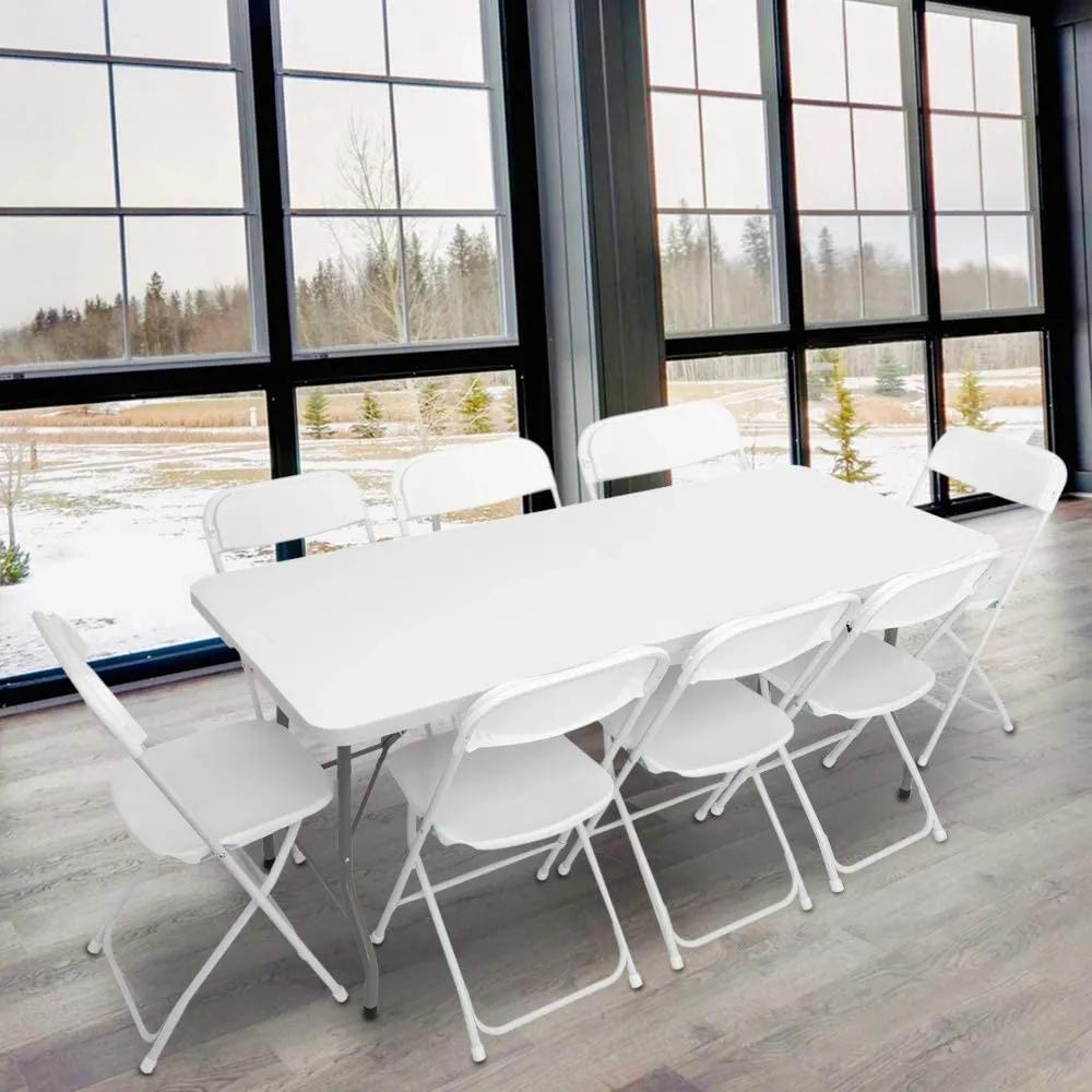 5 Paket Beyaz Plastik Katlanır Sandalye İç Mekan Dış Mekan Taşınabilir Ticari Koltuk Çelik Çerçeveli Ofis Ofis Düğün Piknik Mutfak Yemek SXJUN7