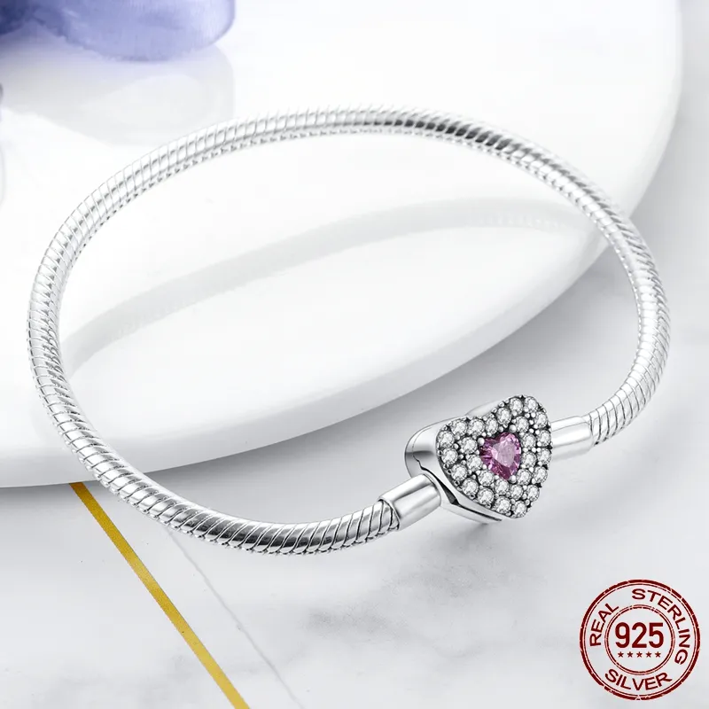 2022 Neue Original-Design-Armbänder aus 925er-Sterlingsilber, funkelndes Schmetterlings-Pfoten-Herz, Schlangenketten-Armband, passend für Charm-Perlen, DIY-Frauen, 333d