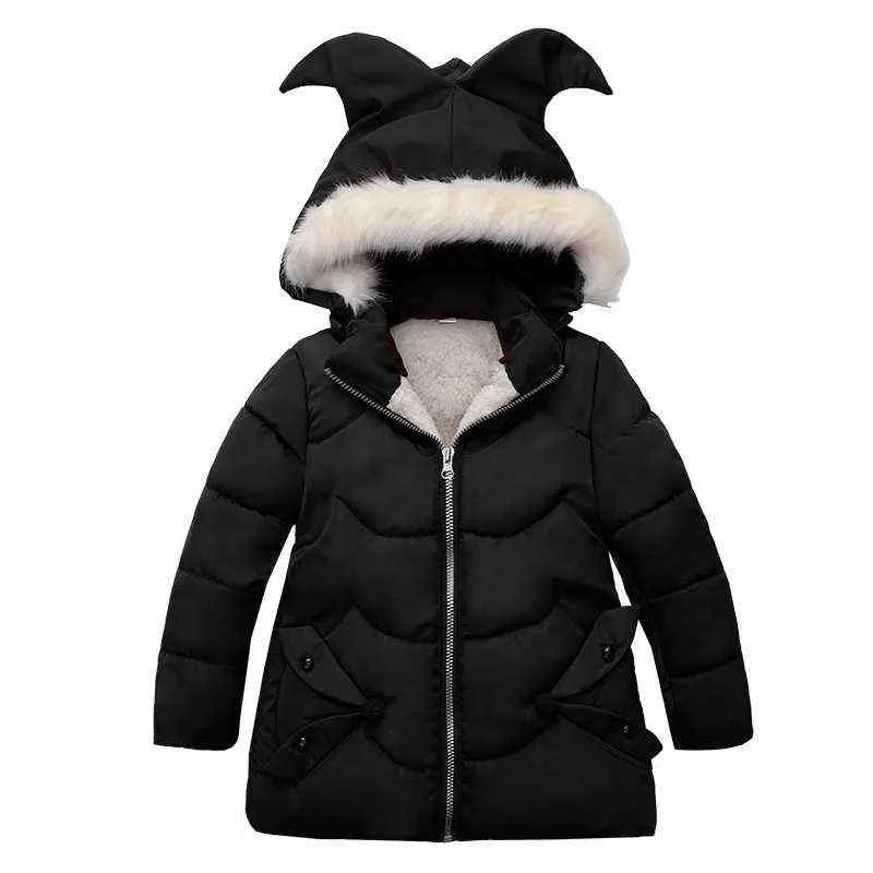 Autumn Winter Girls Jacket Keep Warm Fur Collar Princess Jacket Hooded Zipper Outerwear Birthday Gift 3 4 5 Year Old kids Clothing J220718