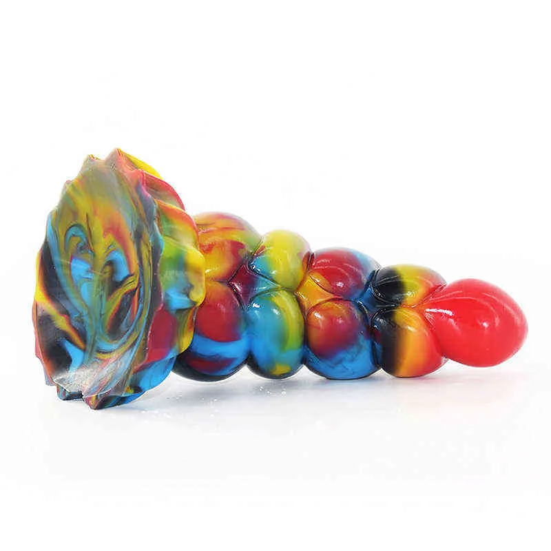 Nxy DILDOS DONGS BDSM ENORME EXPANDER BIGO GRAFFITI Color de silicona Bulto Beads curvado Anus con taza de succión para lesbiana hembra 220511
