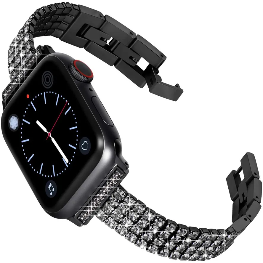 Cinturini cinturini Gioielli in lega Catena di diamanti Bracciale a maglie Bracciale Trapano in metallo Apple Watch Series 7 6 5 4 Taglia 42 44 45 38 40 41mm