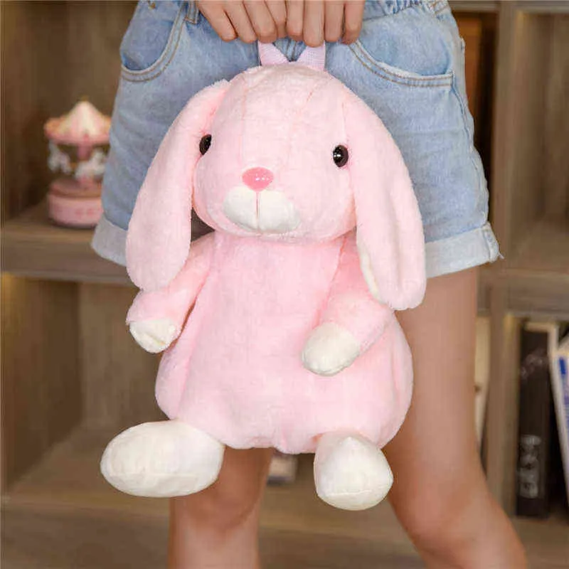 Cm Rabbit Backpack Cute Stuffed Soft Animal PinkWhite Cuddle Bunny Doll Baby Kids Birthday Gift for Girl Present J220704