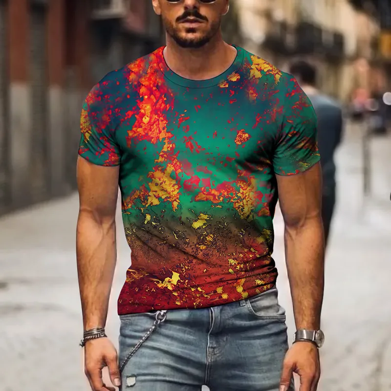 Camiseta colorida de pescoço da tripulação de verão para homens camisetas estampadas completas tampos de manga curta camisas casuais de verão masculino tops tee 6xl 220607