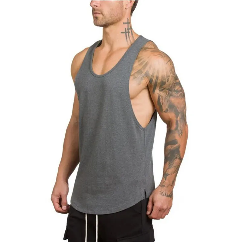 Märke gymkläder bomulls singlets canotte bodybuilding stringer tank top män fitness skjorta muskel killar ärmlös västtanktopp 220527