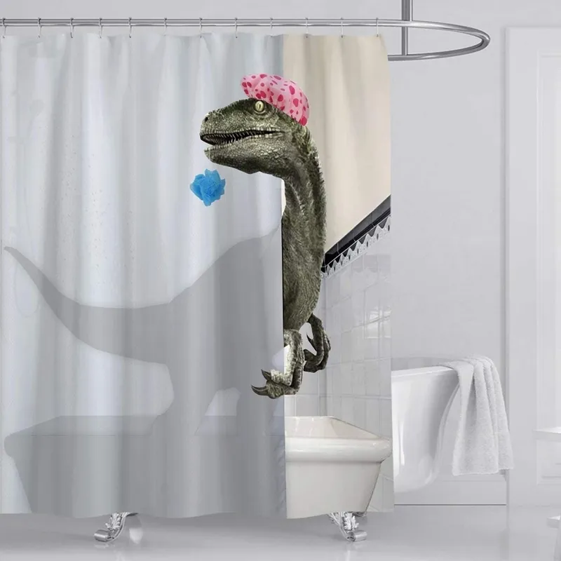 Drôle dinosaure rideau de douche salle de bain avec crochet dessin animé tissu de bain pour enfants 220429