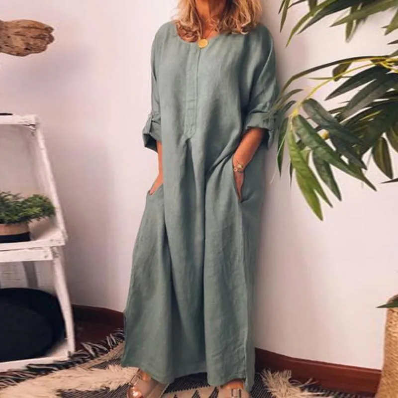 Sommer Casual Frauen Einfarbig Oversize Maxi Baumwolle Lange Hemd Kaftan Kleid Lose Kleider Mode Damen Kleidung 220613