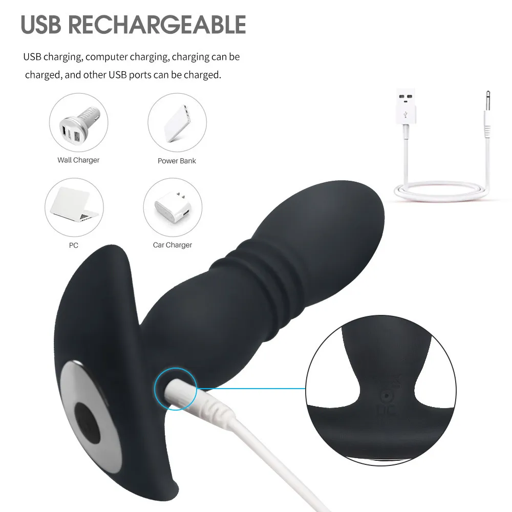 Consolador telescópico vibrador inalámbrico remoto Butt Plug masaje de próstata silicona Anal G-spot estimular adulto sexy juguete