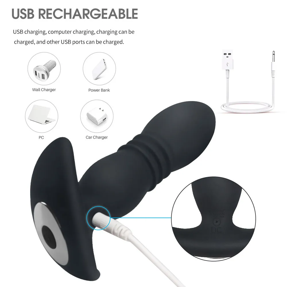 Vibrador telescópico Vibrador sem fio Remote Butt Plug Prostate Massage Silicone Anal G Spot estimular o brinquedo sexy adulto