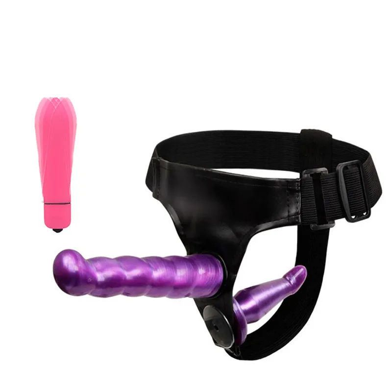 minúsculo alça de vibrador de bala no harness duplo dildo butt plug strapon Sexy brinquedos para as mulheres casal lésbica adulto