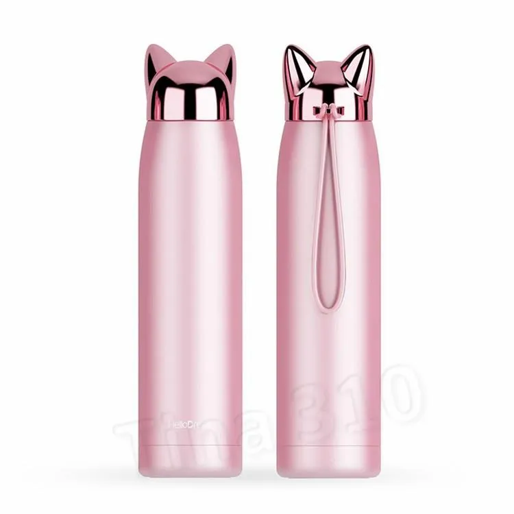 320ml Vacuum Cup Thermos Bottiglia d'acqua Boccette sottovuoto in acciaio inossidabile Cute Cat Fox Orecchio Caffè Tè Latte Tazza da viaggio Bicchieri sxa14