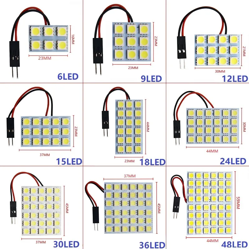 New T10 BA9S FESTOON 3 Adaptrar 6/9/12/15/18/24/30/48 SMD 5050 LED VIT LIGHT 12V LED -läsningspanelbil Interiörkupol ljus