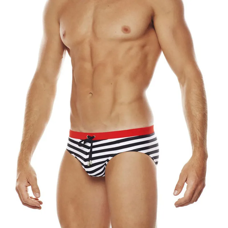 Low Rege Swims Swims Bikini Swimsuits Striped Trunks Swimwear Sexy Bading Suit met heren met trekkoord