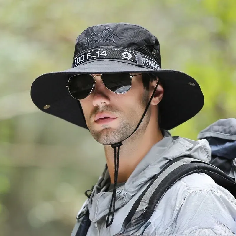 Moda verão balde chapéu chapéus de sol para homens ao ar livre pesca viagem safari proteção uv praia chapéus malha respirável aba larga chapéu 22259l