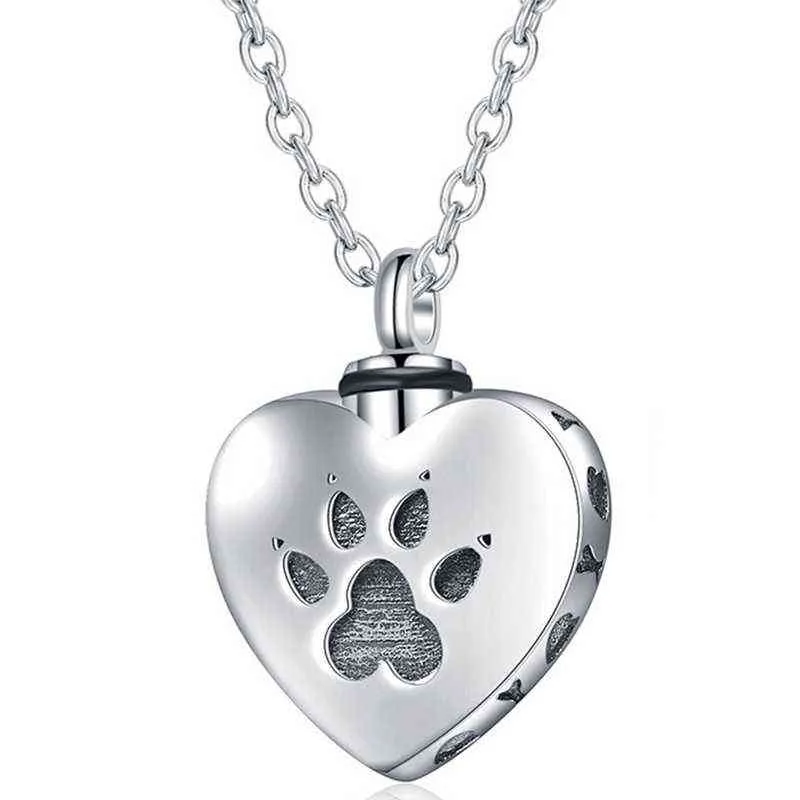 Engraved Heart Pets Paw Urn Necklace Heart Charms Memorial Ashes Urn Necklace Jewelry Makings Keepsake Pendant Y220523