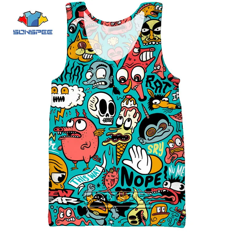 Sonspee 3d Art Print Anime Graffiti Hipster Abstract Tank Top Men's Summer Funny Casual Streetwear Muscle Sleeveless Vest Shirt 220622