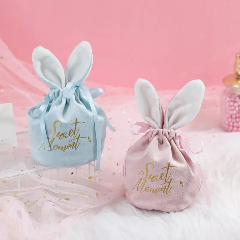 Easter Rabbit Ears Velvet Gift Bag Packaging Candy Chocolate Bag Jewelry Organizer Sweet Moment Wedding Party Favors Pouches 220527
