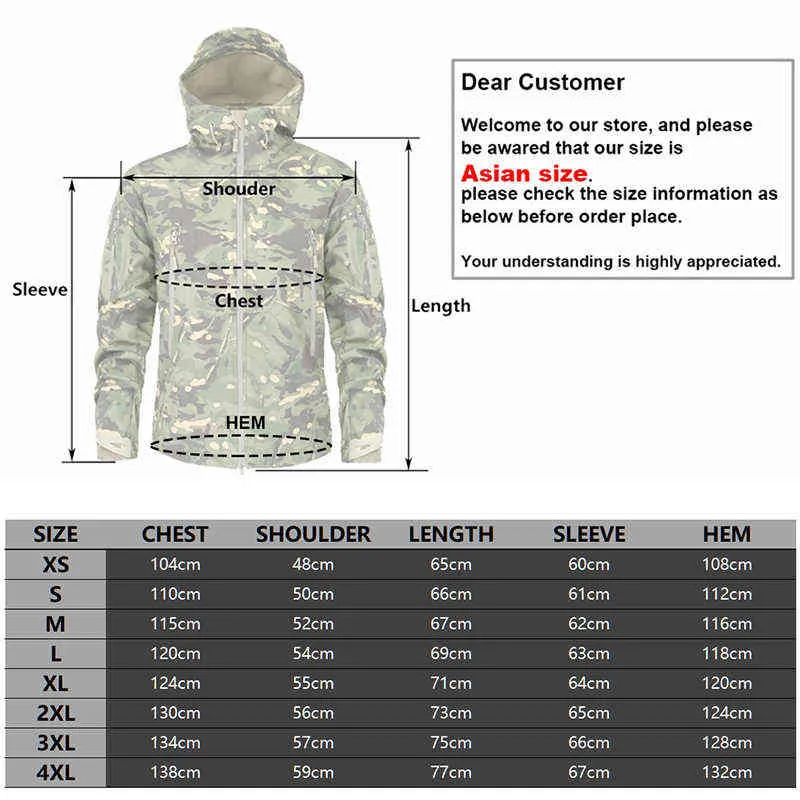 MEGE HOMELM MILITY CAMULFAGEM lã de jaqueta tática masculina Homem à prova d'água Softshell Windbreaker de inverno Exército casaco de capa Caça roupas T220816