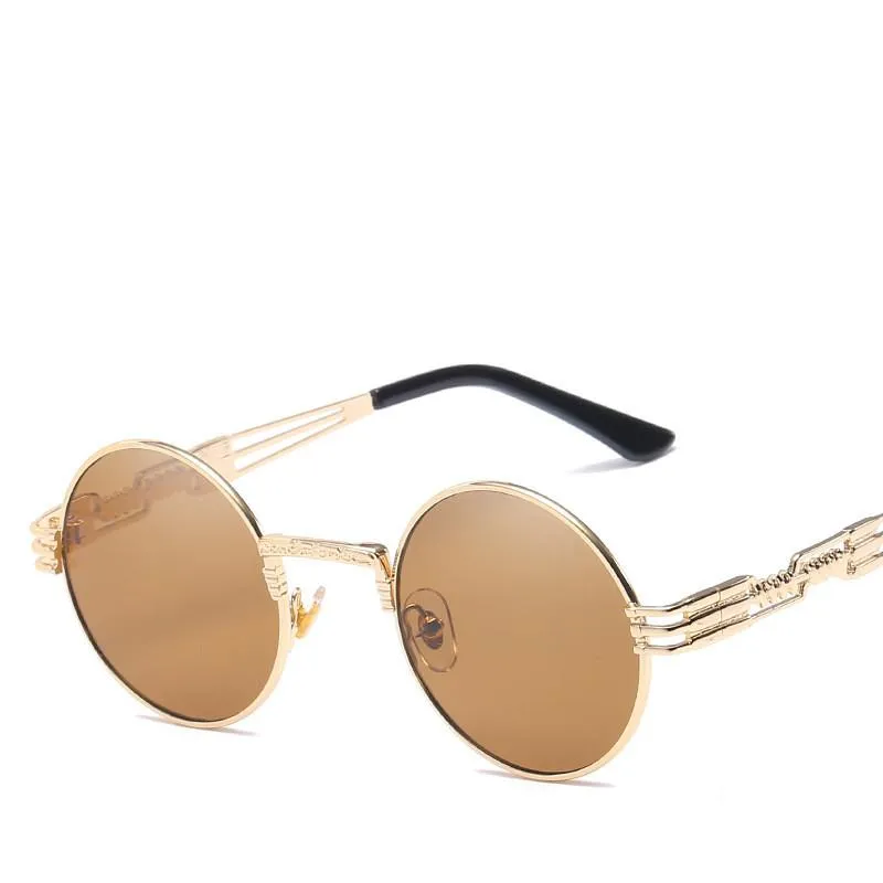 Óculos de sol 2022 retro gótico steampunk espelho homens ouro e preto óculos de sol vintage redondo círculo de condução mulheres uv gafas de sol268s