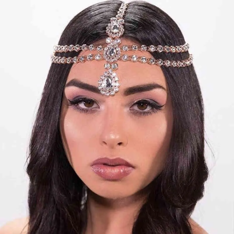 Boho Tassel Rhinestone Chain Jewelry Head Piece Goddess Prom Wedding Gem Bridal Hair Accessories for Women Grecian Vacation241J