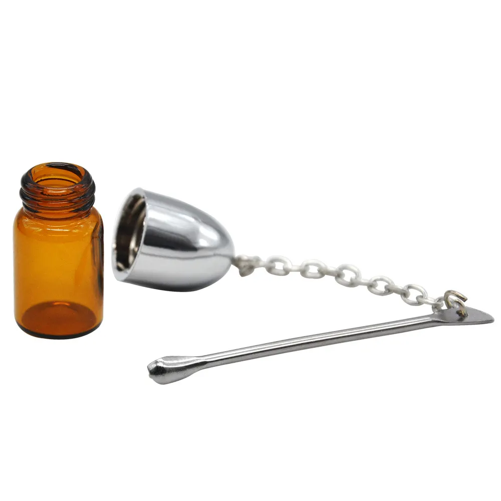 Accessoires pour fumeurs bouteille de tabac à priser vide en verre avec cuillère en métal renifler renifleur balle conteneur stockage distributeur étui à pilules