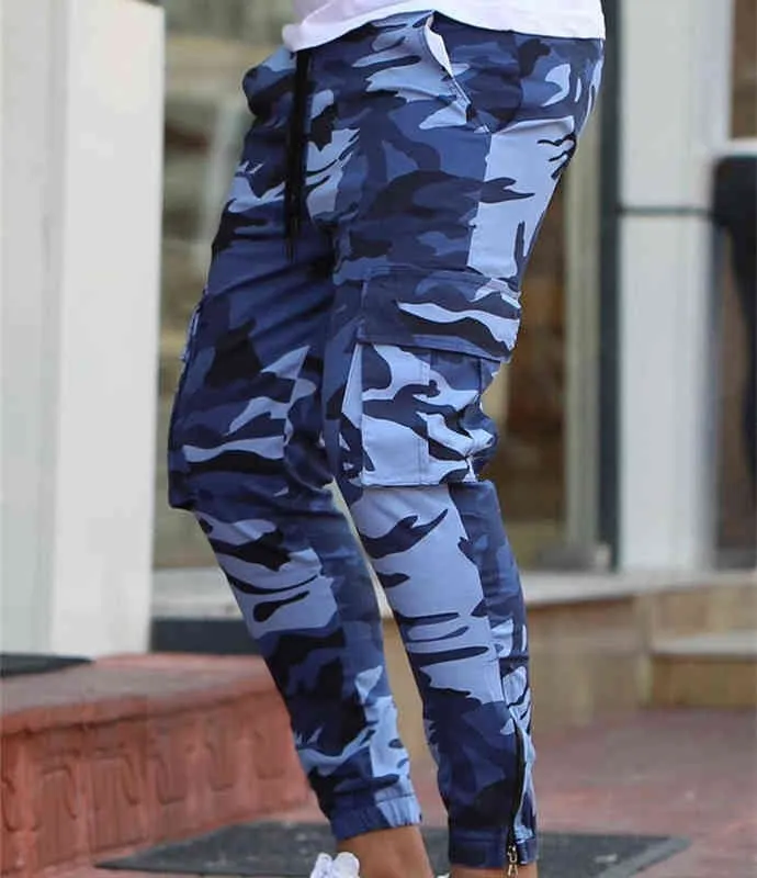 Kleur Camo Camouflage Laadbroek 2022 Men Vrouwen Casual Streetwear Pockets Jogger Blue Tactical Sweatpants Hip Hop Trouser G220713