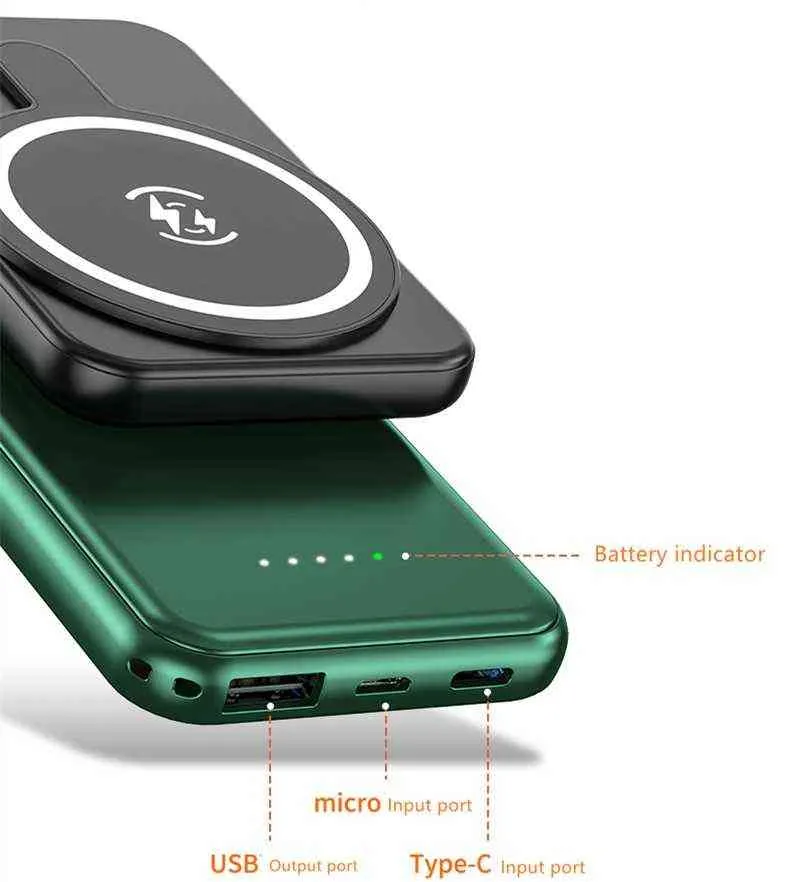 بنك الطاقة اللاسلكي المغناطيسي مع شاحن الهاتف المحمول السريع لـ iPhone Mini Pro Max Battery Extraal Battery Mah J220616