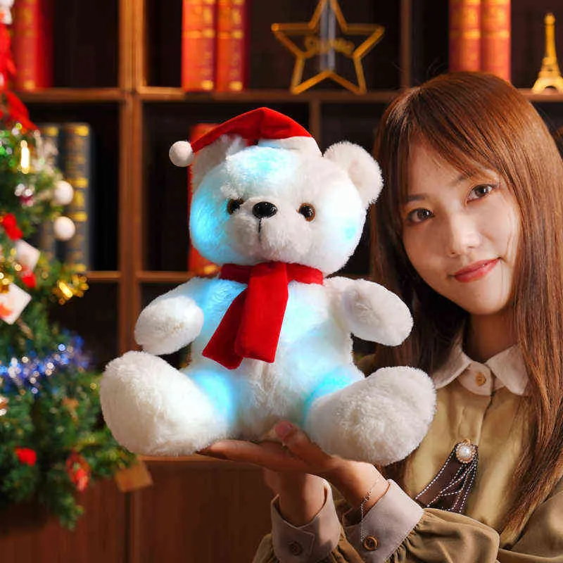 PC CM Kawaii Luminous Christmas Bear Plush Toy Beautiful Rightning Teddy Dolls preenchidos macios para a namorada de bebê de Natal J220704