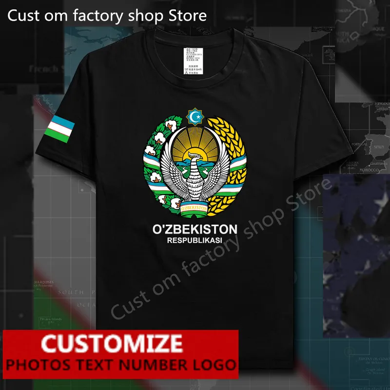 Uzbekistan flagga t shirt gratis anpassad tröja diy namn nummer 100 bomull t skjortor land uzb ozbekiston tees 220616