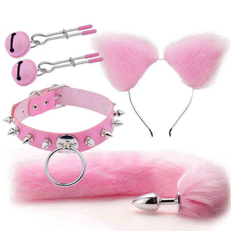 NXY Anal Toys Set Suit Fun Ear Elige Clip de poitrine Clif de semelle Backyard Plug Men and Women Appliances Products Sm Sm Metal Fox Tail 220510