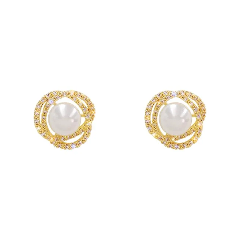 Stud coréen Design mode bijoux exquis Zircon ed fleur 14K or boucles d'oreilles femmes élégantes perle bal fête boucles d'oreilles Stud S265P
