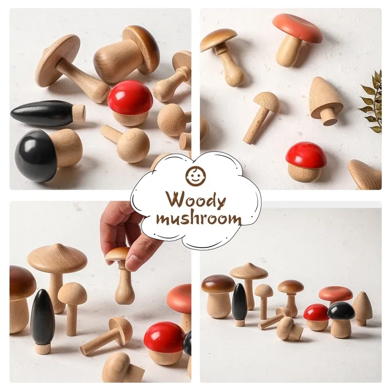 Blocchi di funghi in legno bambini Montessori Eonal Giocattoli in legno Utensili da cucina di sicurezza Baby Grasp Matching Toy 220418