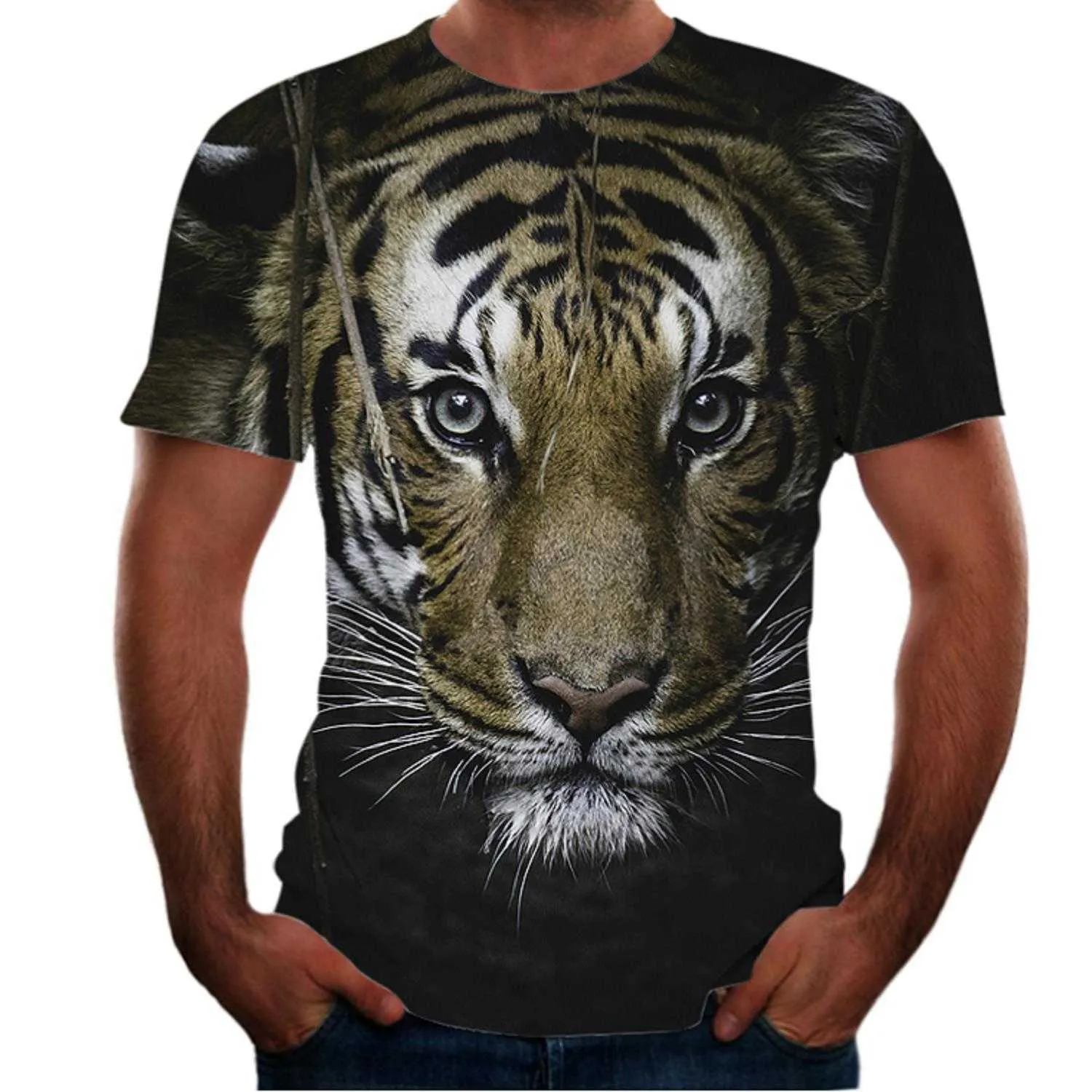 Animal Print 3D Mens T-shirts Short Sleeve Loose Casual Breathable Tiger Pattern Top Casual New Wolf Dog Teenagers Wear