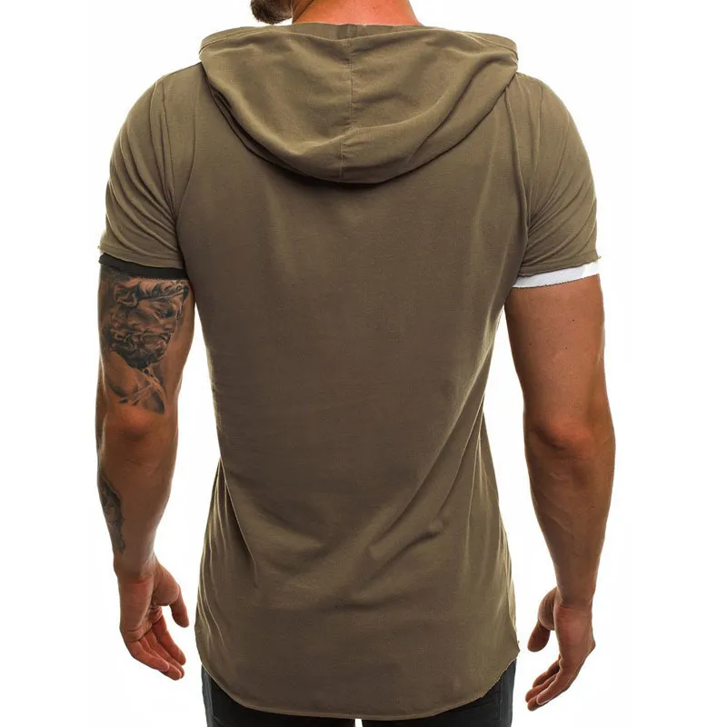 Verão masculino com capuz camiseta casual magro manga curta t camisa masculina plus size 3xl sólido roupas masculinas streetwear camiseta homme 220513