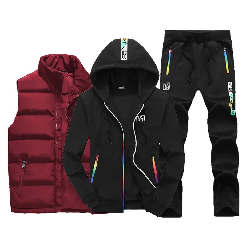 Tute da uomo Tuta da uomo Inverno Abbigliamento da uomo Set da uomo 3 pezzi Gilet con cappuccio Set Cerniera in pile Pantaloni sportivi sportivi da uomo Tuta da uomo 220826