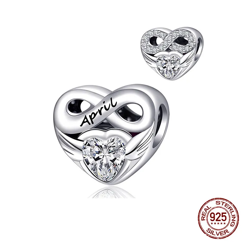 925 Silver Fit Charm 925 Bracelet Gekleurde hartvormige geboortesteen charmes Set hanger Diy Fine Beads Jewelry7417785