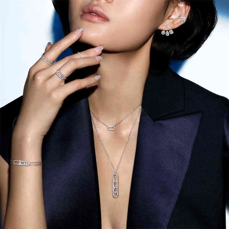 2022 Новое французское классическое женское ожерелье Скольжение Одиночное бриллиантовое благородное роскошное ювелирное подарка Gift G220713